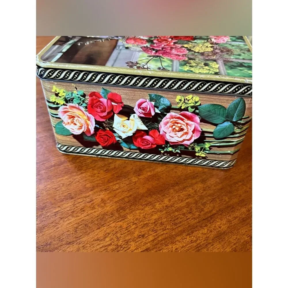 Vintage Peek Frean & Co London England Collectible Biscuit Tin Floral Red Gold